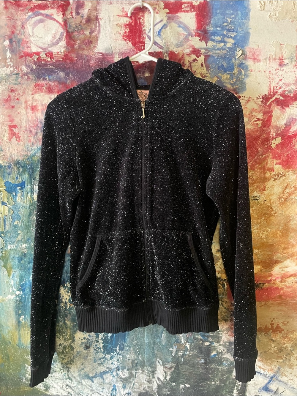 Juicy Couture Black Sparkle Zip Bomber Jacket